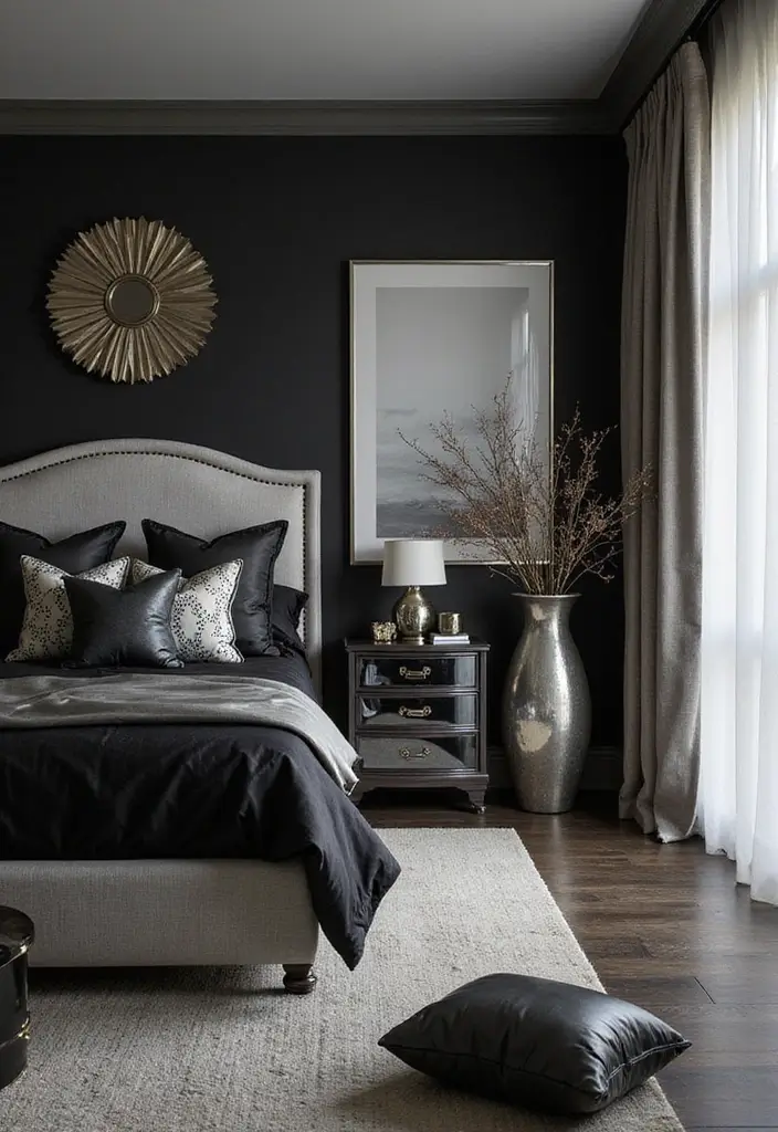 25 Black and Silver Bedroom Ideas That Feel Glamorous & Modern - 7. Silver Accents and Accessories