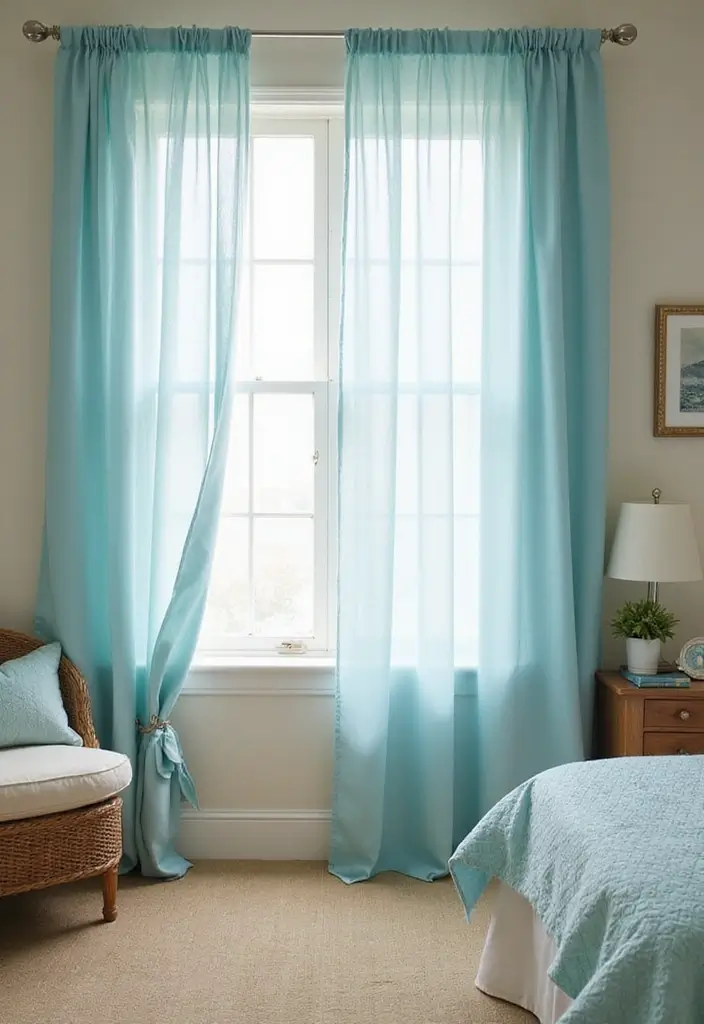 25 Blue Curtains Bedroom Ideas That Pull the Room Together - 1. Ocean Breeze Sheers