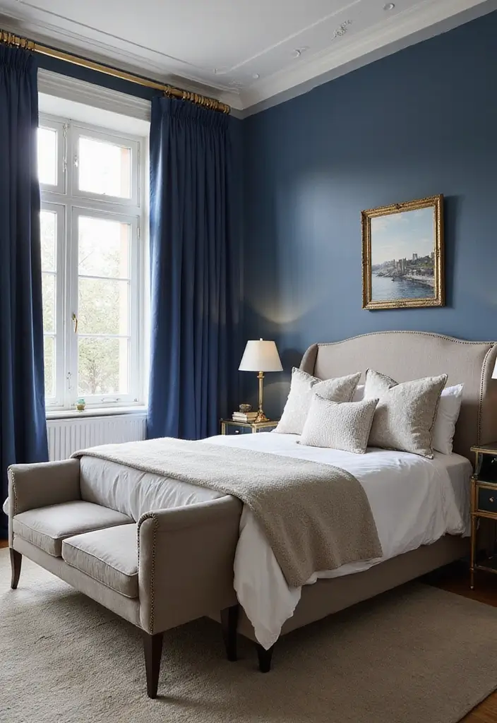 25 Blue Curtains Bedroom Ideas That Pull the Room Together - 2. Navy Blue Elegance