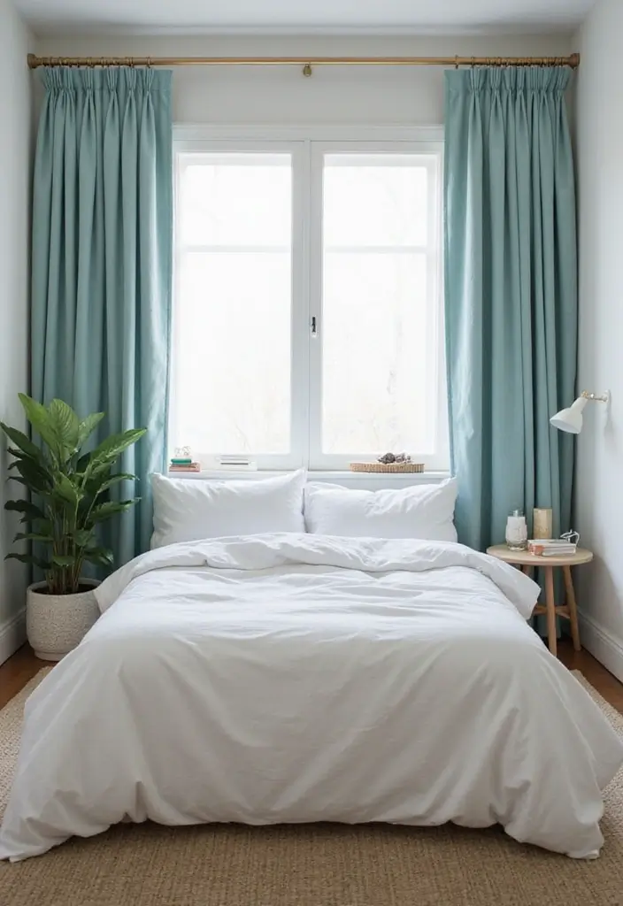 25 Blue Curtains Bedroom Ideas That Pull the Room Together - 20. Soft Teal Drapery