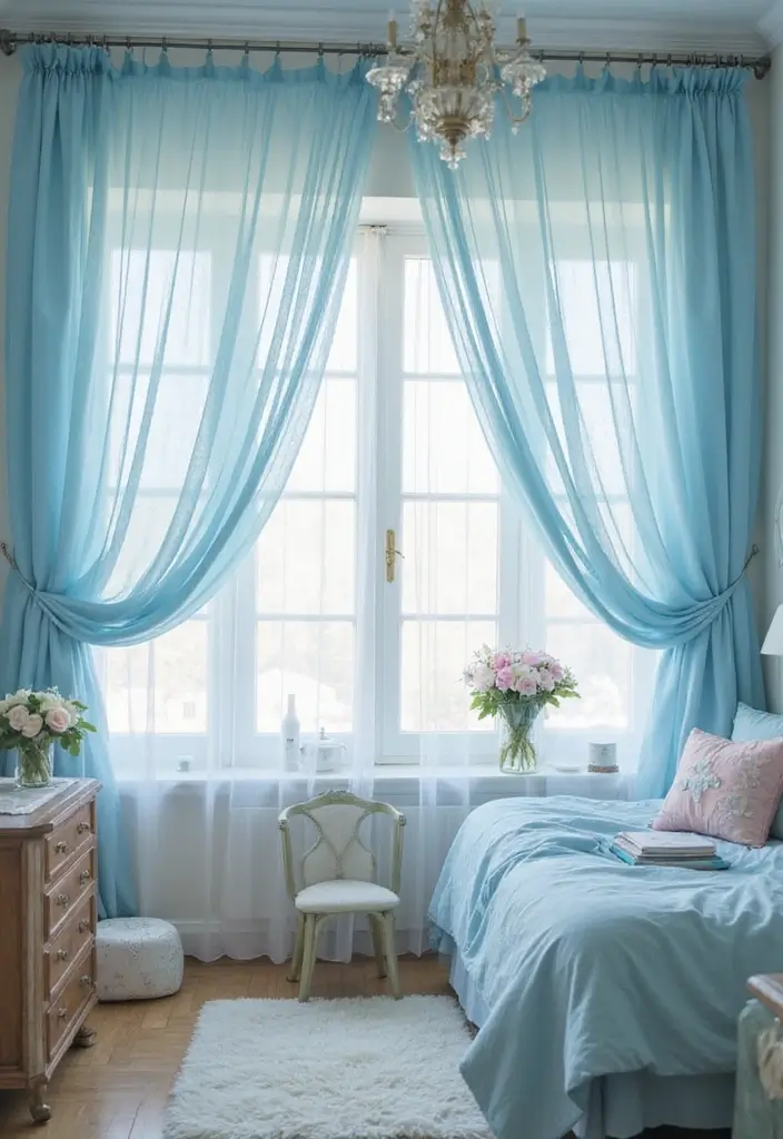 25 Blue Curtains Bedroom Ideas That Pull the Room Together - 22. Classic Blue Tulle