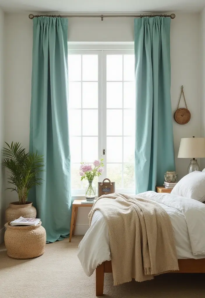 25 Blue Curtains Bedroom Ideas That Pull the Room Together - 23. Seafoam Green-Blue Mix