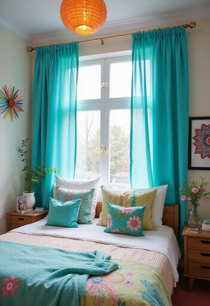 25 Blue Curtains Bedroom Ideas That Pull the Room Together - 24. Bright Aqua Accents