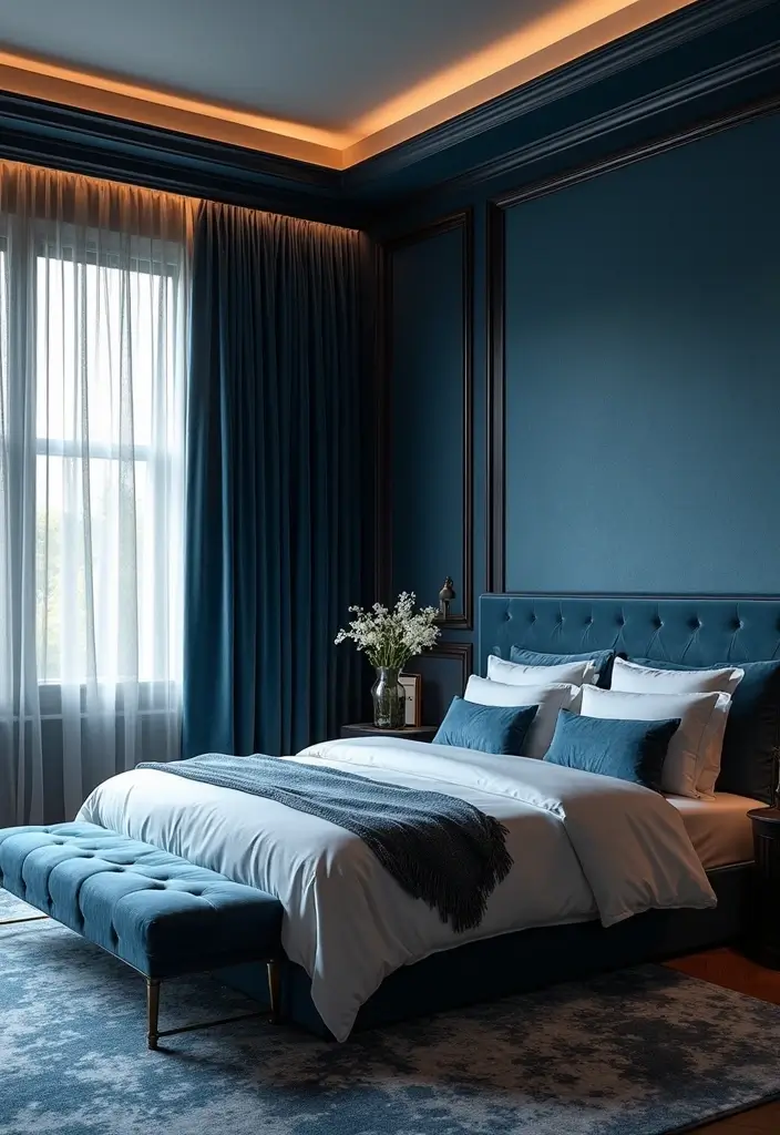 25 Blue Curtains Bedroom Ideas That Pull the Room Together - 5. Textured Blue Velvet