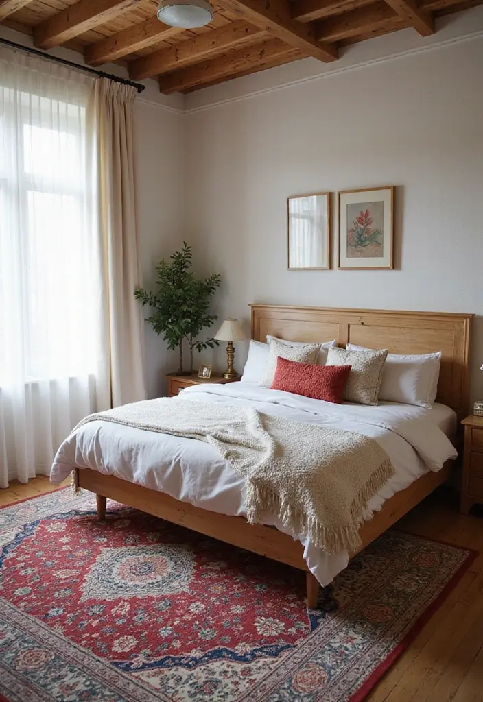 25 King Size Bed in Small Bedroom Ideas That Actually Work - 12. Decorative Rugs