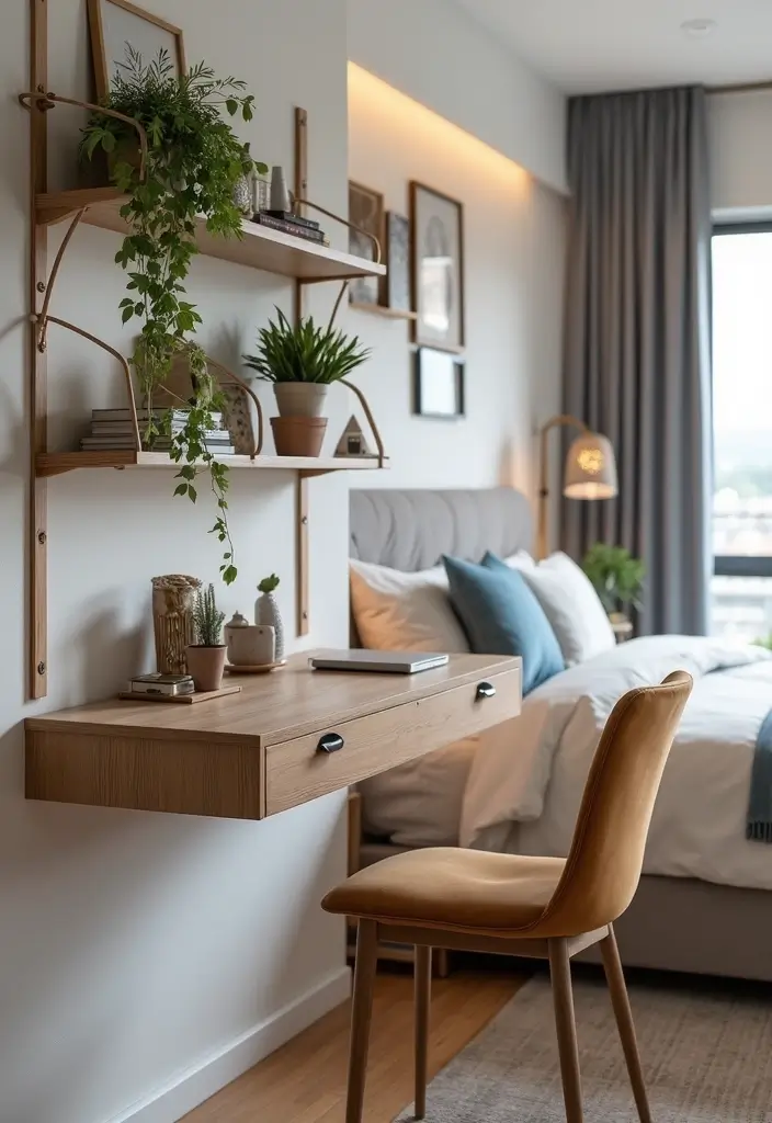 25 King Size Bed in Small Bedroom Ideas That Actually Work - 15. Wall-mounted Desks