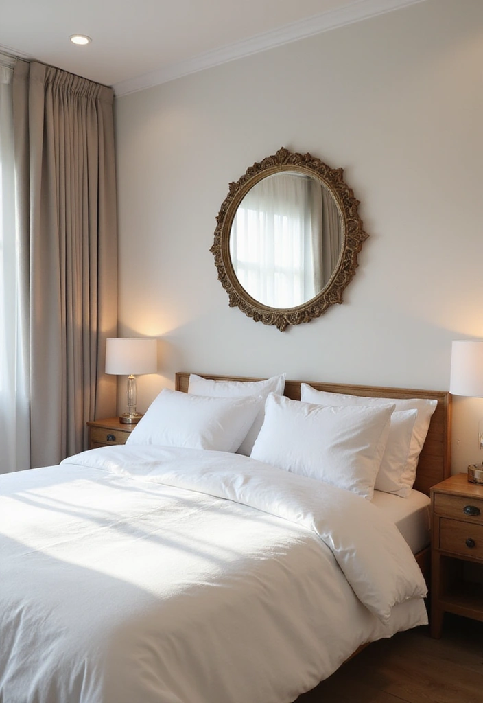 25 King Size Bed in Small Bedroom Ideas That Actually Work - 23. Smart Use of Mirrors