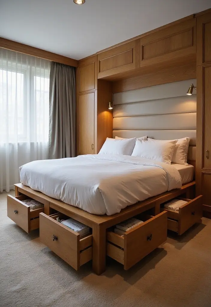 25 King Size Bed in Small Bedroom Ideas That Actually Work - 6. Bed Frames with Built-in Storage