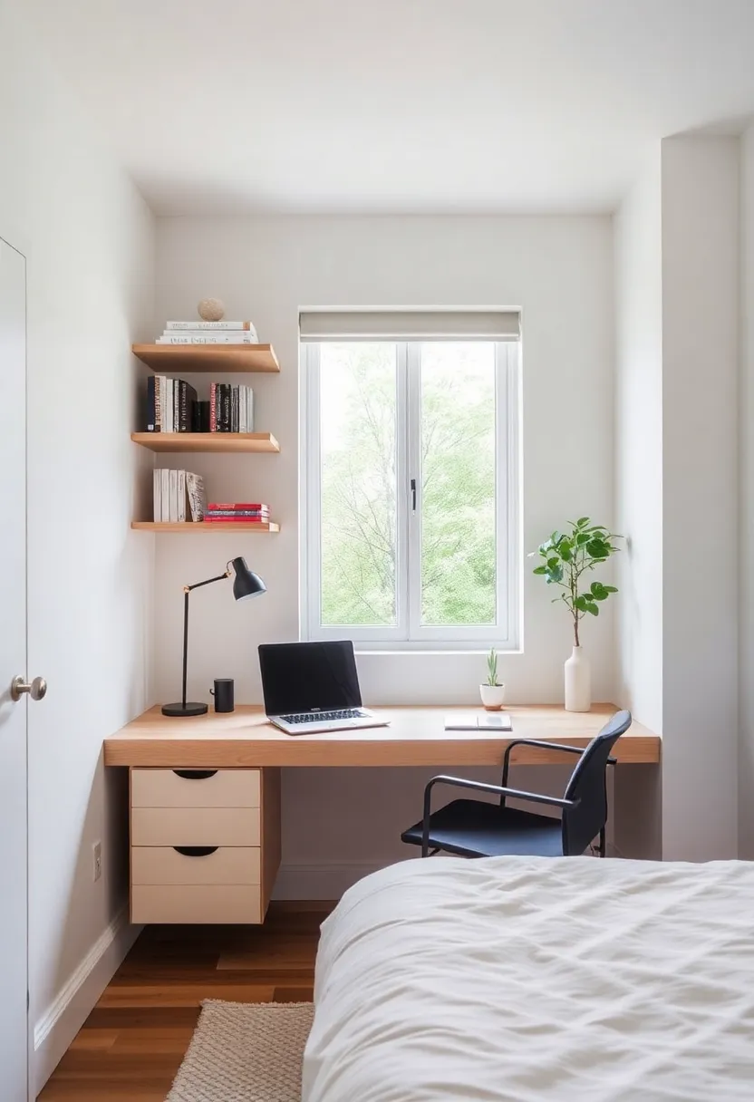 25 One Window Bedroom Ideas That Maximize Light & Style - 12. Floating Desks