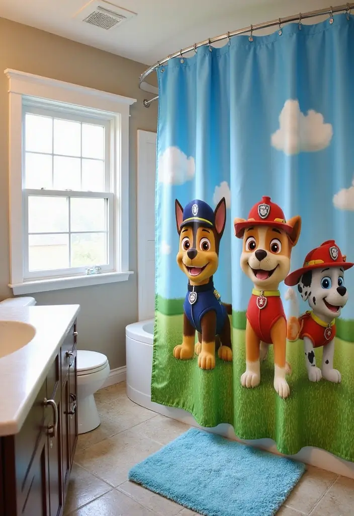 25 Paw Patrol Bedroom Ideas for Boys That Are Paw-some! - 20. Themed Shower Curtains for Attached Bathrooms