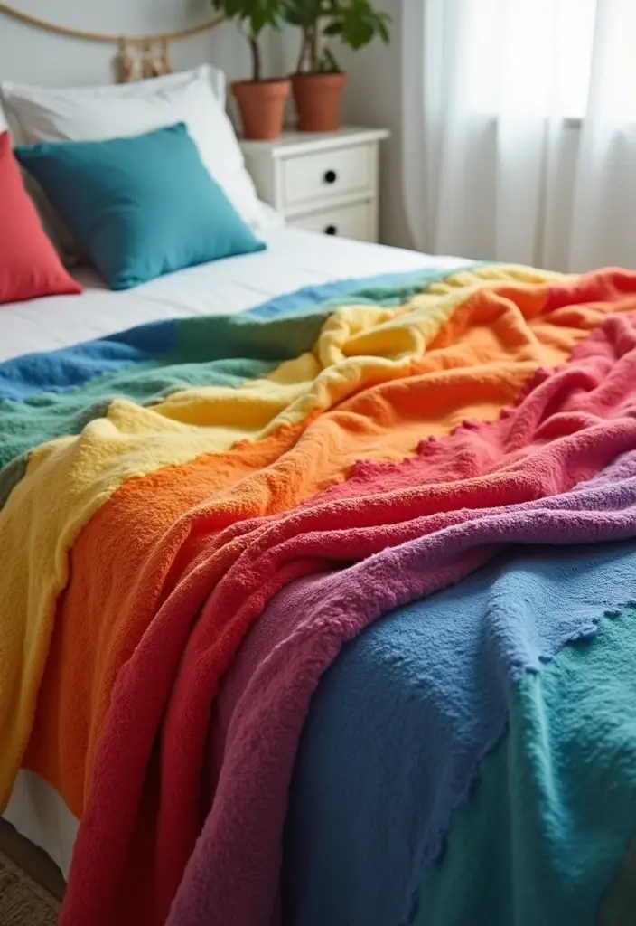 25 Rainbow Bedroom Ideas for Kids That Bring Joy to Every Corner - 23. Rainbow Throw Blankets