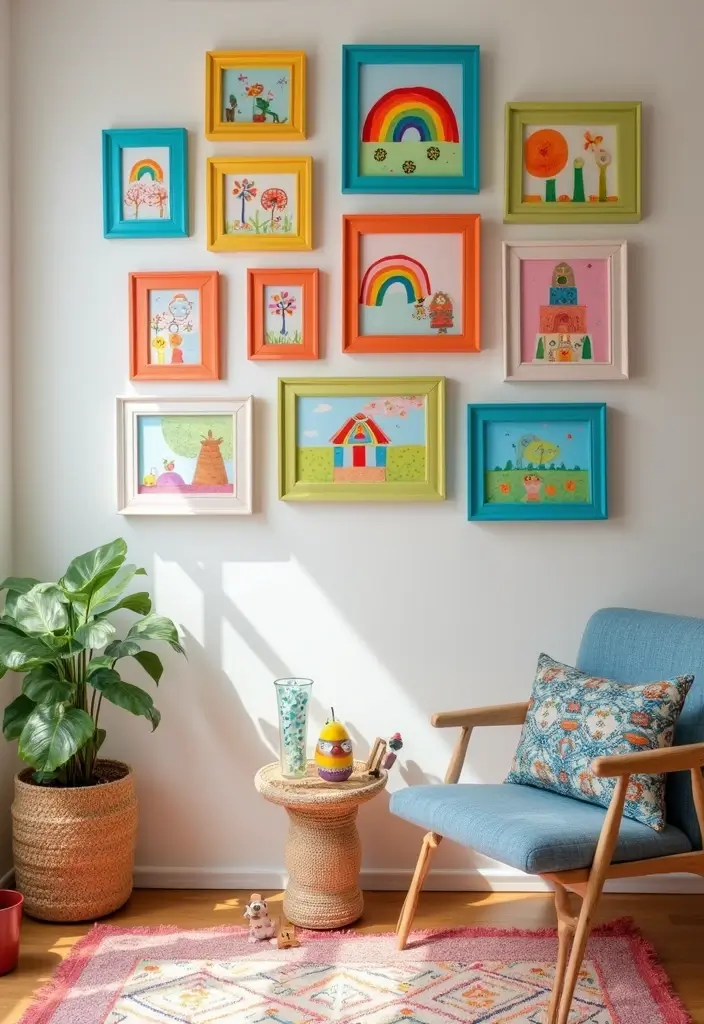 25 Rainbow Bedroom Ideas for Kids That Bring Joy to Every Corner - 5. Colorful Art Gallery