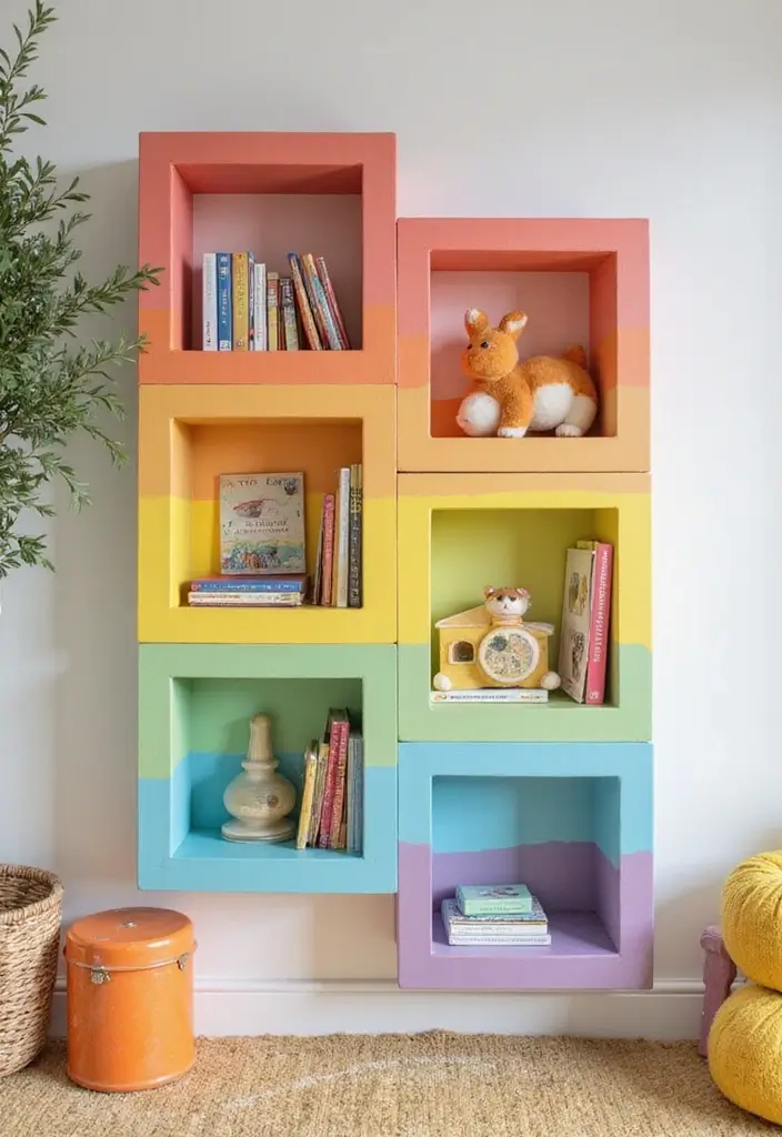 25 Rainbow Bedroom Ideas for Kids That Bring Joy to Every Corner - 6. Rainbow Shelving