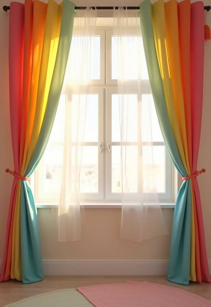 25 Rainbow Bedroom Ideas for Kids That Bring Joy to Every Corner - 7. Rainbow Curtains