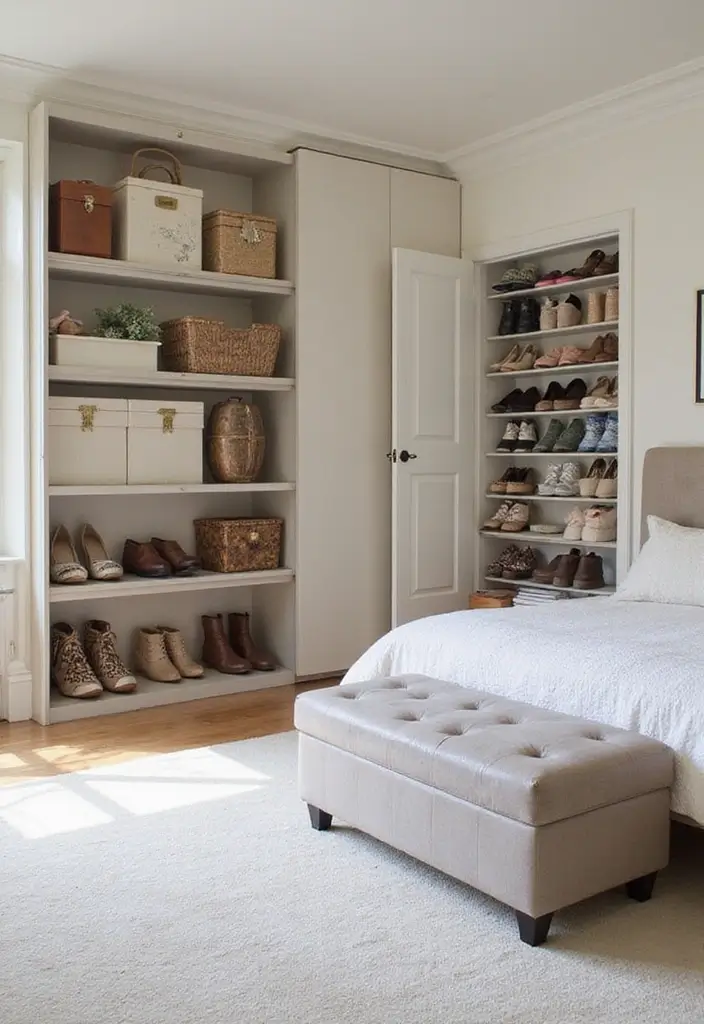 25 Small Bedroom Ideas with Wardrobe That Look Organized & Sleek - 22. Clever Shoe Storage Solutions