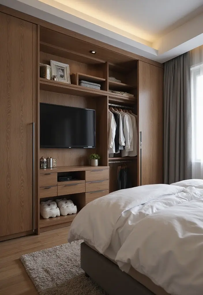 25 Small Bedroom Ideas with Wardrobe That Look Organized & Sleek - 25. Smart Electronics Integration
