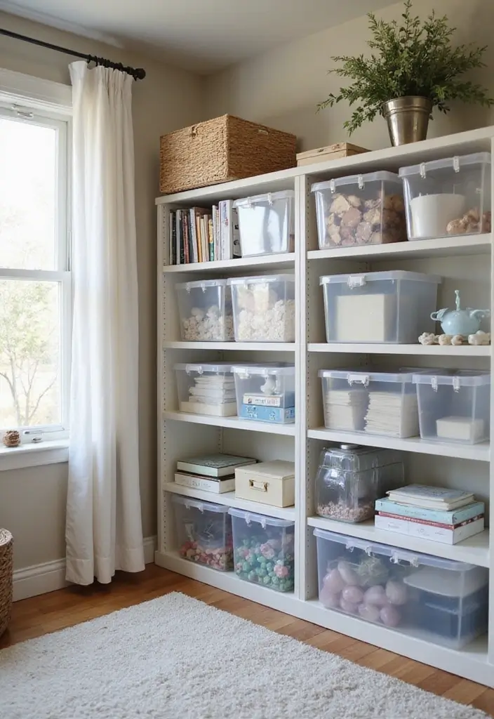25 Small Bedroom Ideas with Wardrobe That Look Organized & Sleek - 9. Clear Storage Bins