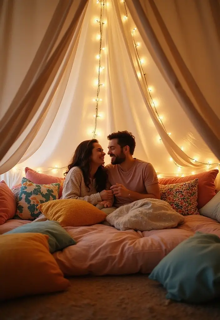 25 Spicy Couples Photoshoot Ideas in Bedroom That Turn Up the Heat - 1. Romantic Bed Fort