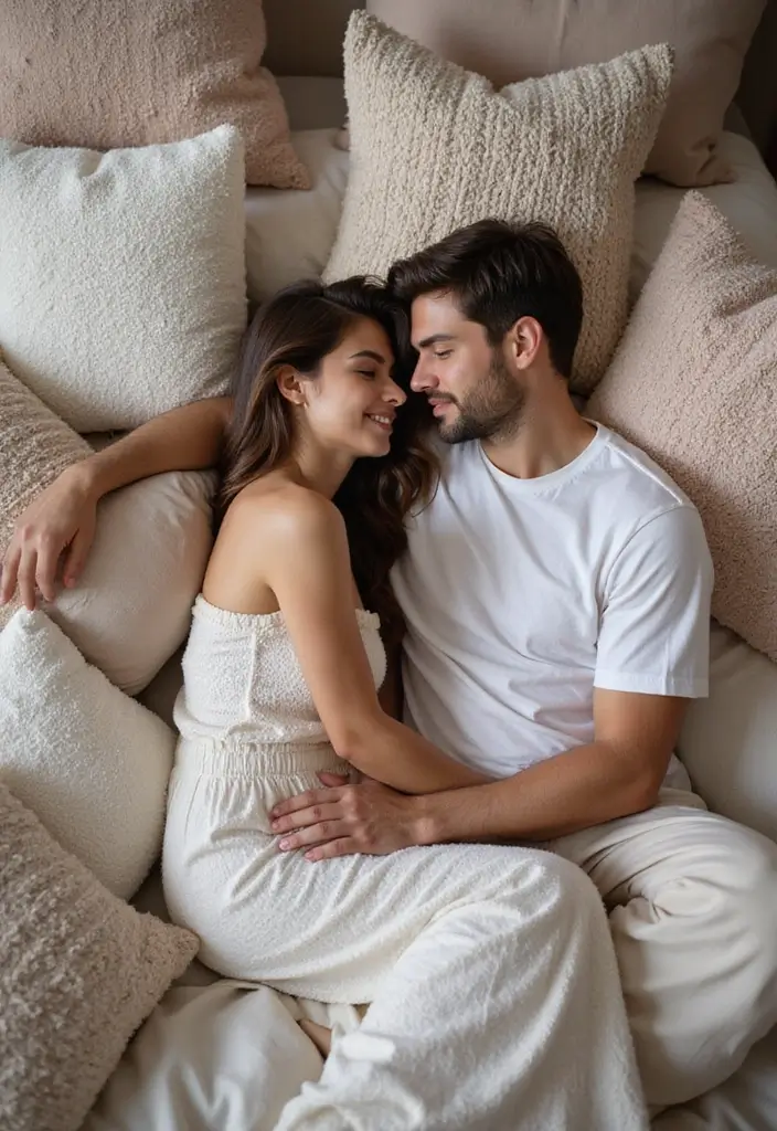 25 Spicy Couples Photoshoot Ideas in Bedroom That Turn Up the Heat - 14. Layered Textures