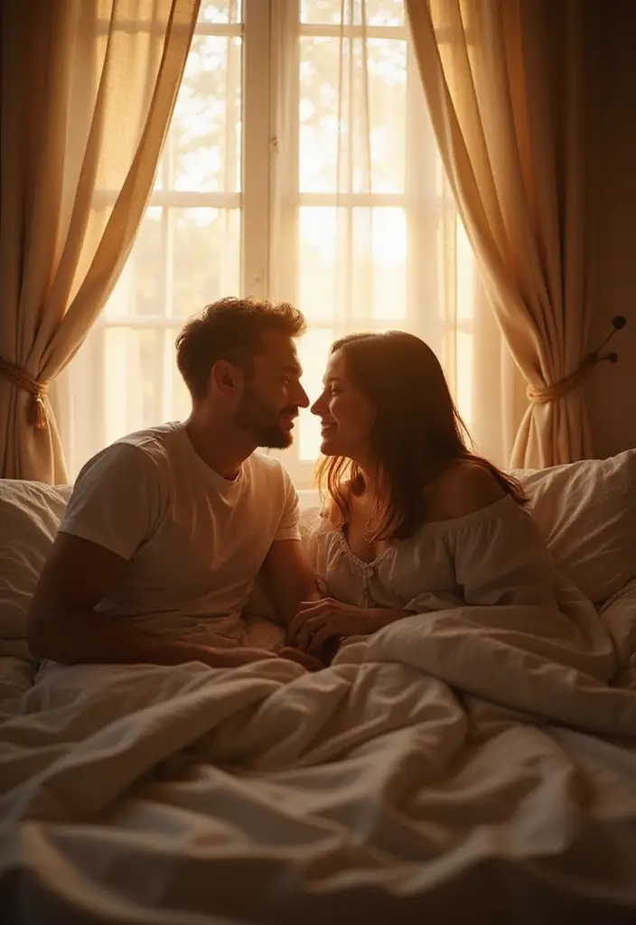 25 Spicy Couples Photoshoot Ideas in Bedroom That Turn Up the Heat - 18. Glorious Morning Light
