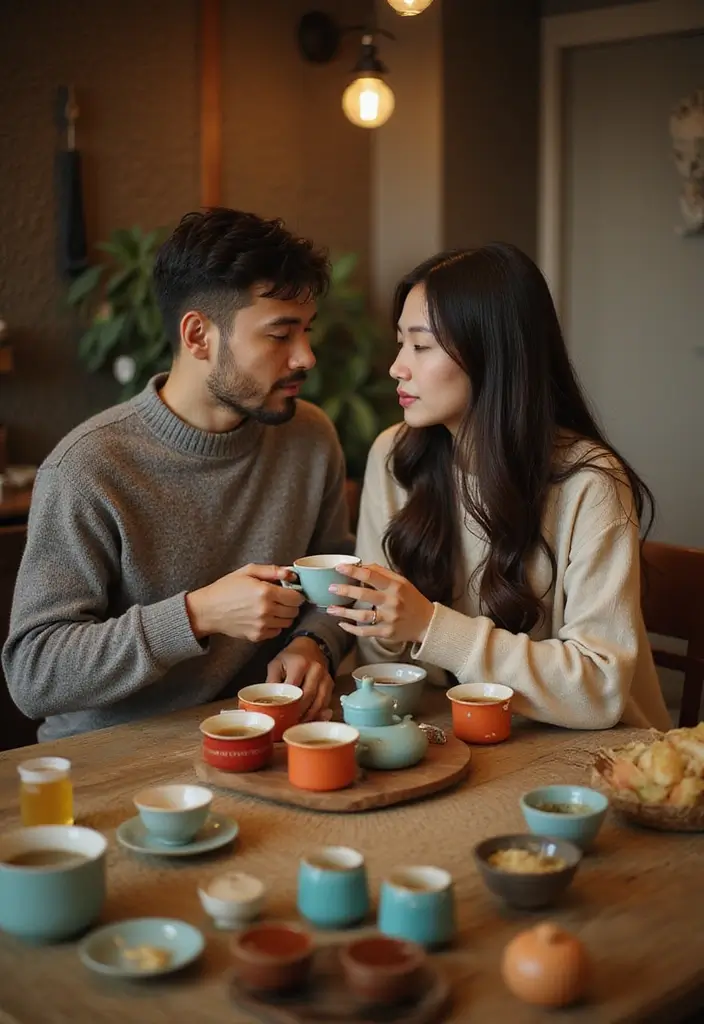 25 Spicy Couples Photoshoot Ideas in Bedroom That Turn Up the Heat - 23. Intimate Tea Ceremony