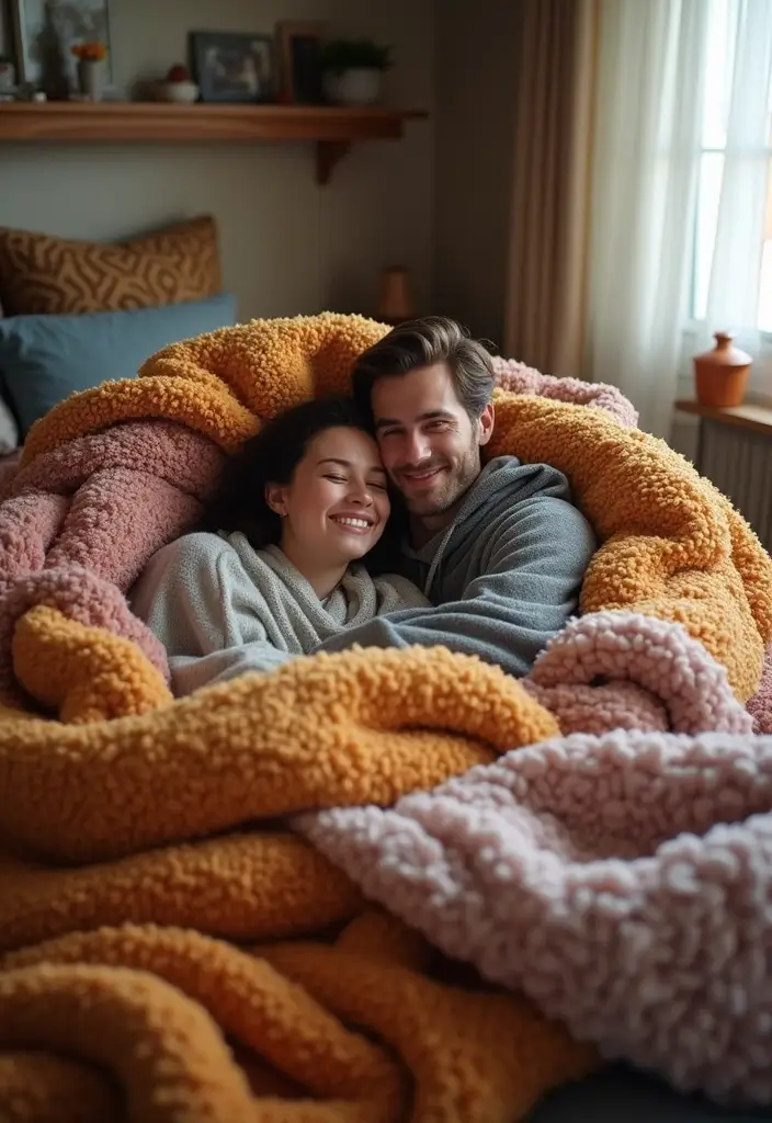 25 Spicy Couples Photoshoot Ideas in Bedroom That Turn Up the Heat - 3. Cozy Blanket Nest