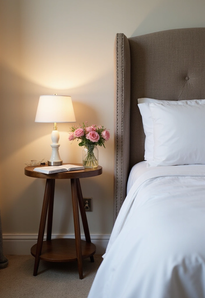 26 Small Bedroom Side Table Ideas That Feel Smart & Stylish - 8. Compact Round Side Tables