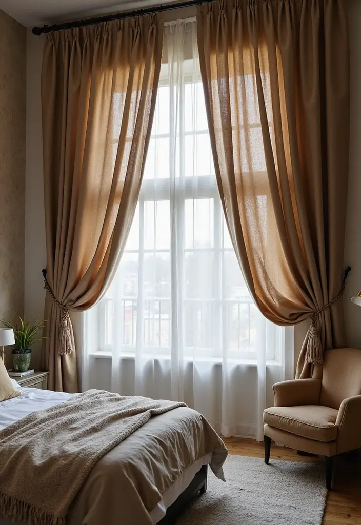27 Bedroom Curtain Ideas Master Modern That Add Elegance and Privacy - 11. Layered Textures for Depth