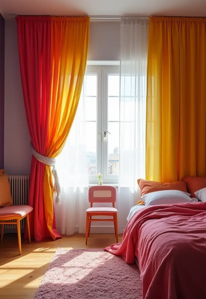 27 Bedroom Curtain Ideas Master Modern That Add Elegance and Privacy - 15. Color Blocking for Bold Statements