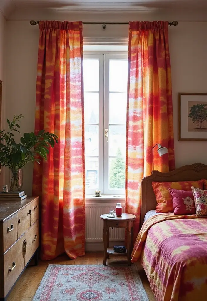 27 Bedroom Curtain Ideas Master Modern That Add Elegance and Privacy - 19. Tie-Dye Patterns for a Boho Touch