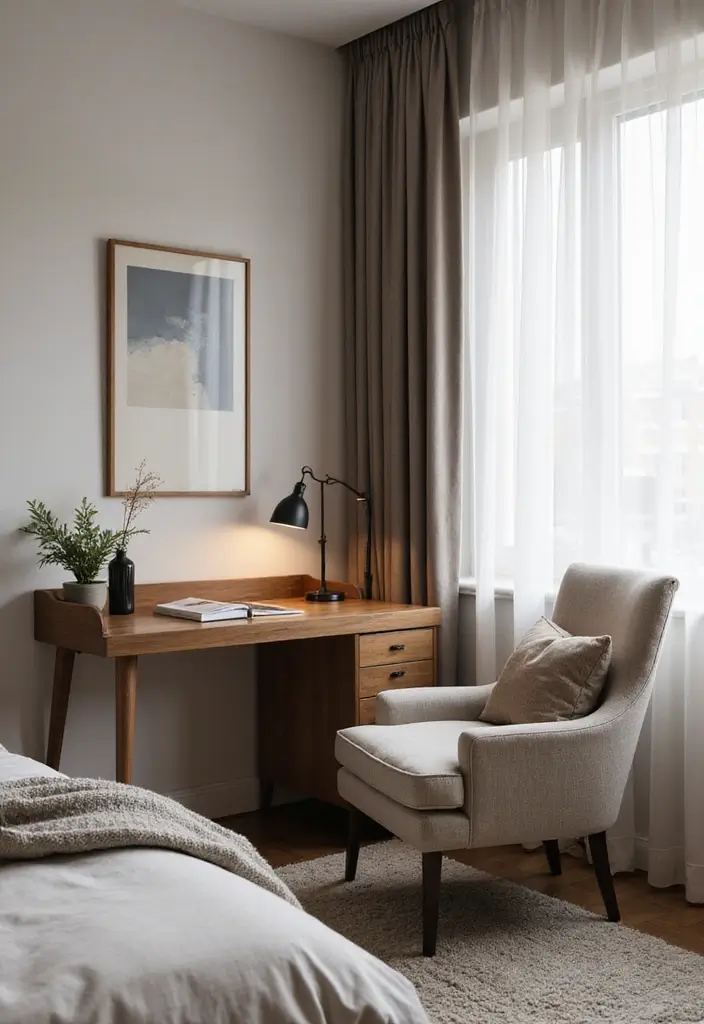 27 Corner Study Table Ideas Bedroom That Save Space Smartly - 19. Corner Desk with an Armchair