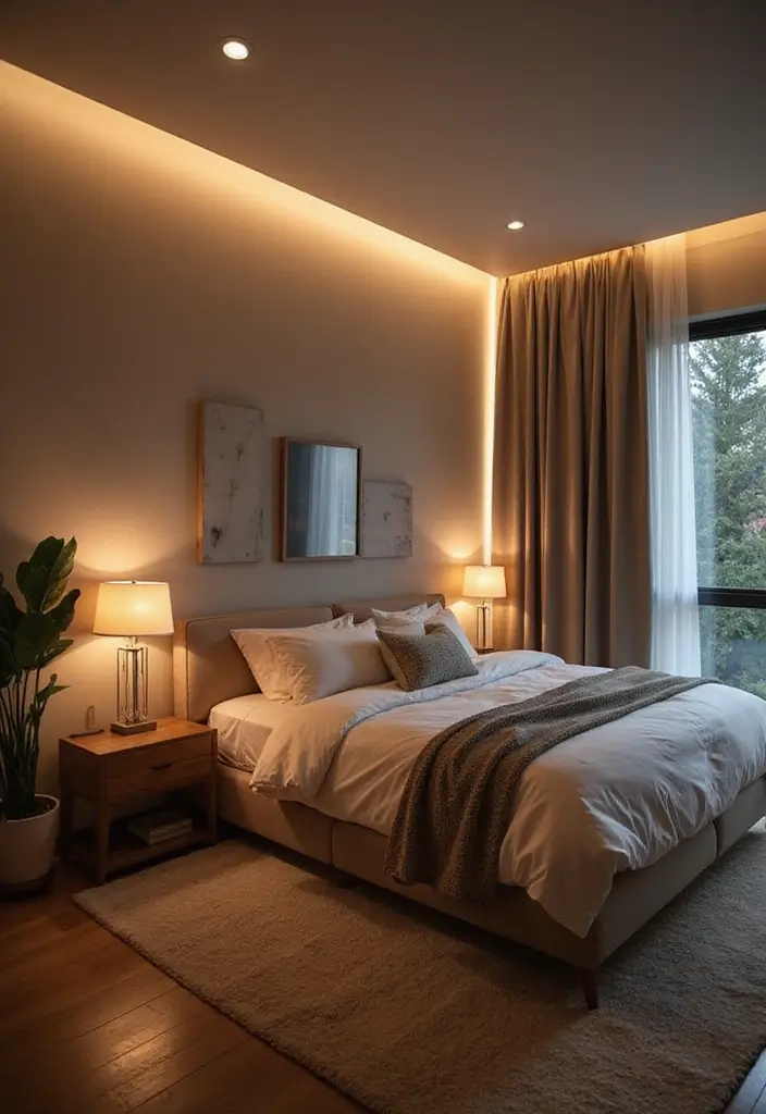 27 Main Bedroom Ideas Modern That Feel Spacious and Sleek - 16. Layered Lighting