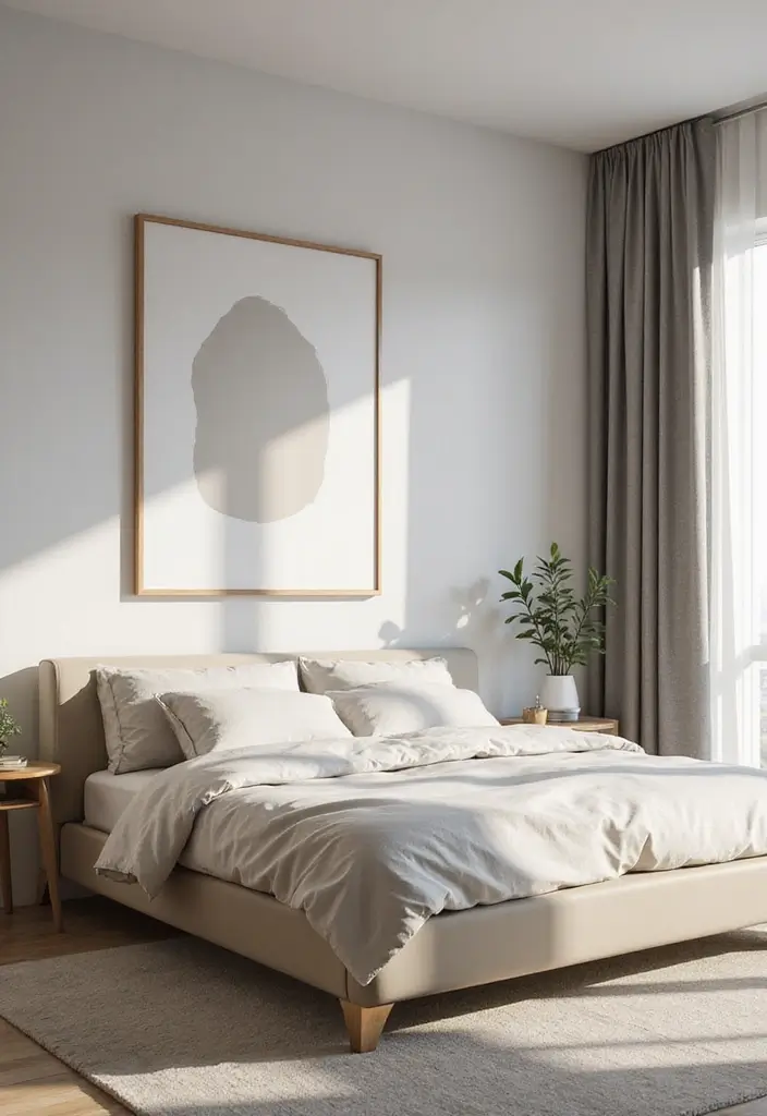 27 Main Bedroom Ideas Modern That Feel Spacious and Sleek - 23. Minimalist Artwork