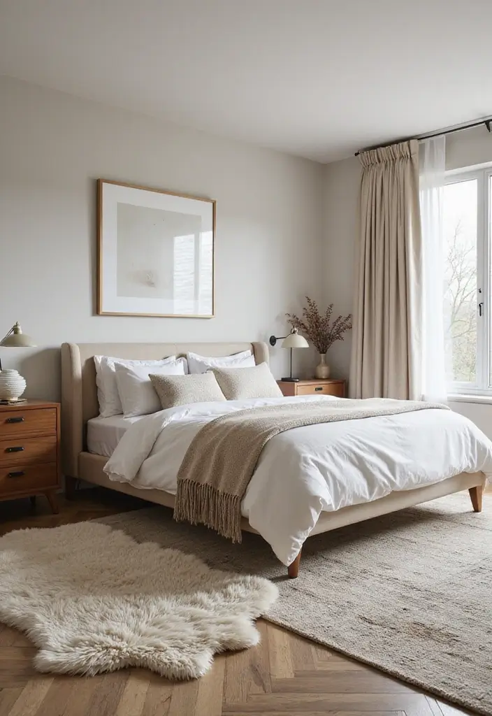 27 Main Bedroom Ideas Modern That Feel Spacious and Sleek - 26. Soft Area Rugs