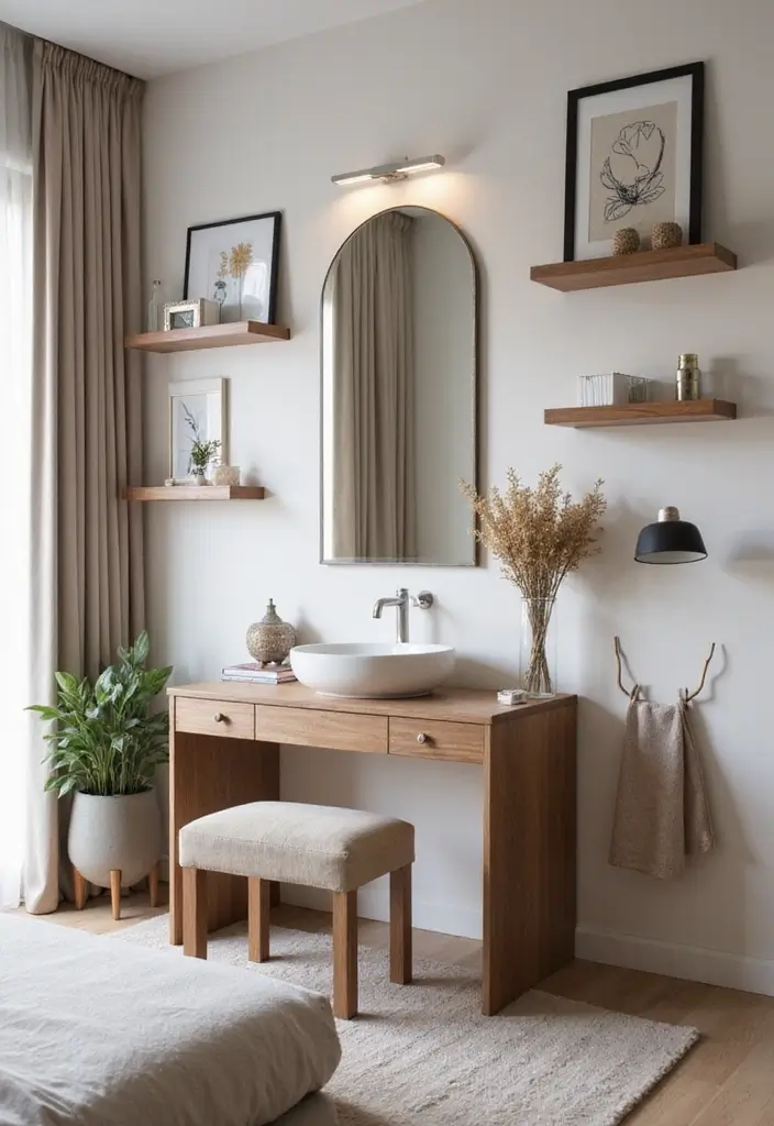 28 Vanity Ideas Bedroom Modern Luxury That Feel High-End & Sleek - 18. Elegant Wall Decor