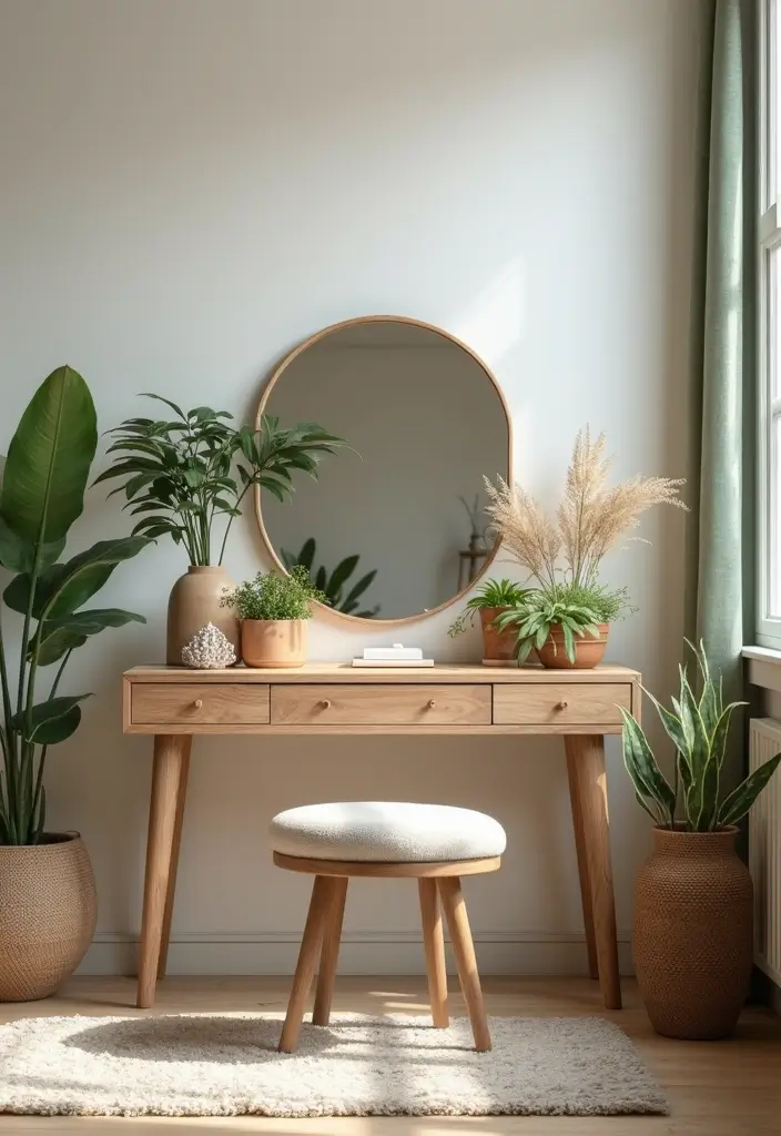 28 Vanity Ideas Bedroom Modern Luxury That Feel High-End & Sleek - 22. Nature-Inspired Decor