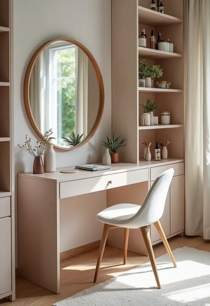 28 Vanity Ideas Bedroom Modern Luxury That Feel High-End & Sleek - 24. Open Shelving Designs