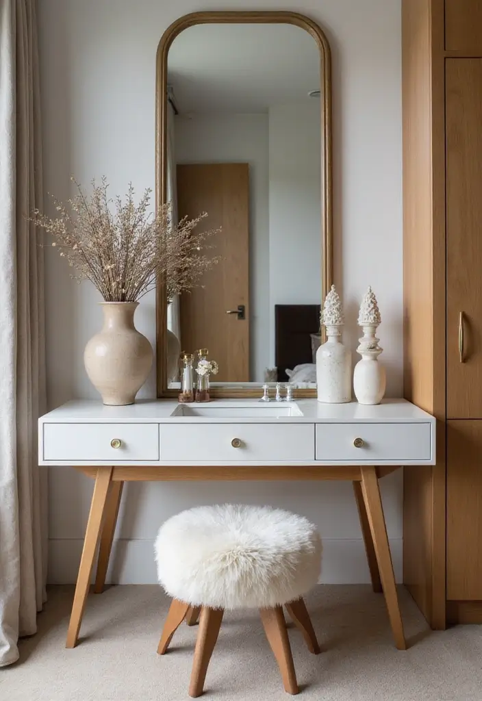 28 Vanity Ideas Bedroom Modern Luxury That Feel High-End & Sleek - 9. Artistic Accessories