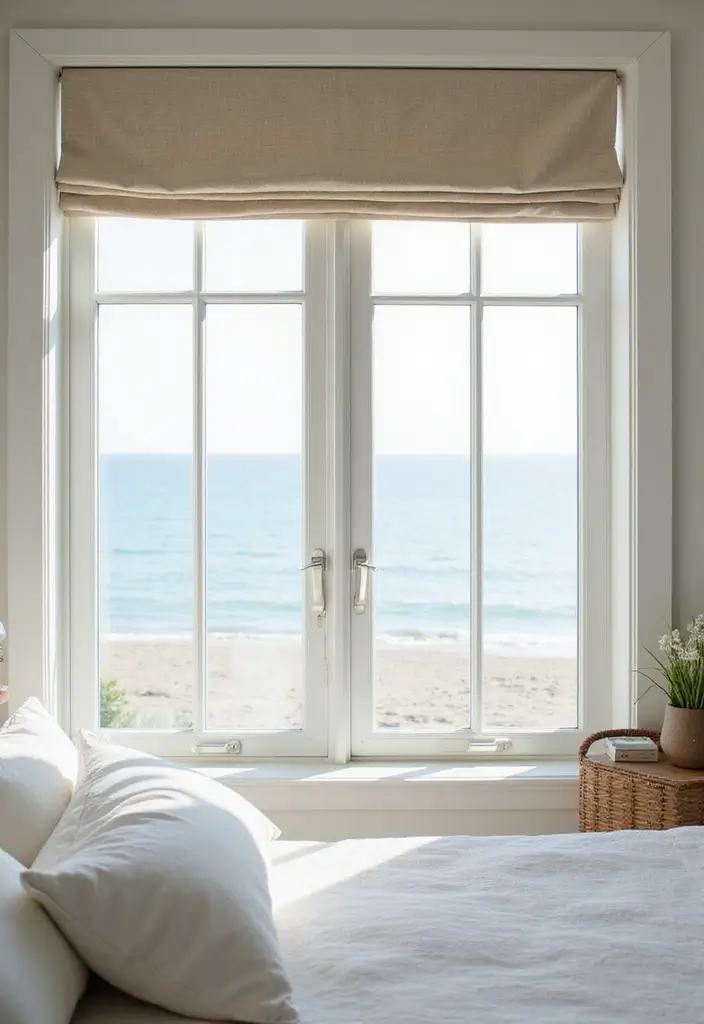 29 Modern Coastal Bedroom Ideas That Bring Beach Vibes Home - 23. Simple Window Treatments