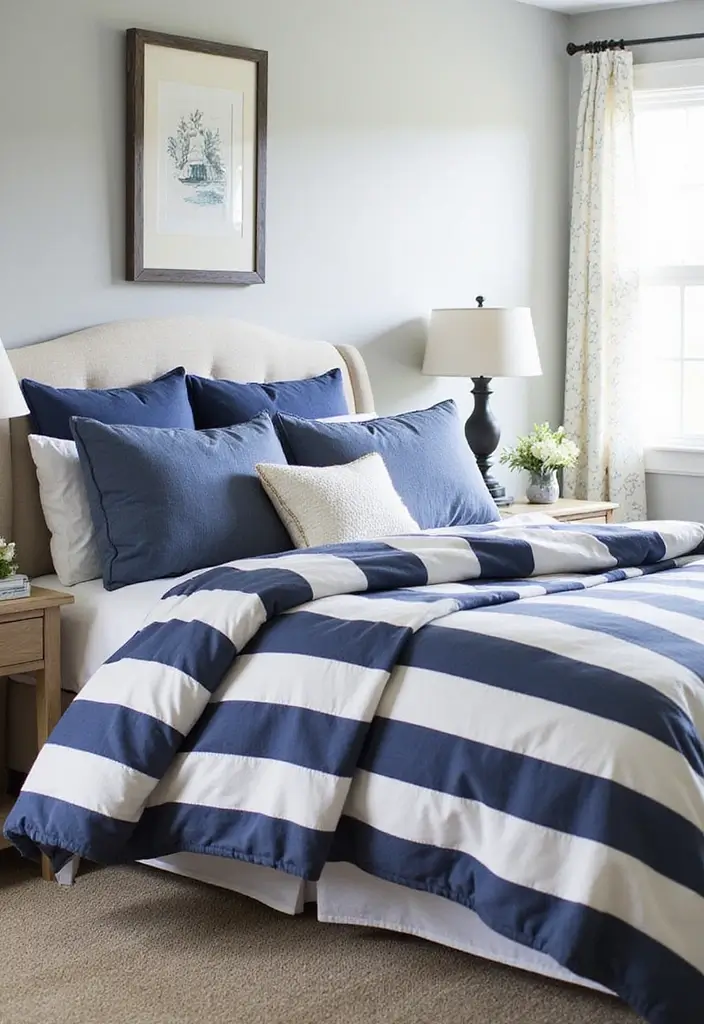 29 Modern Coastal Bedroom Ideas That Bring Beach Vibes Home - 3. Nautical Stripes