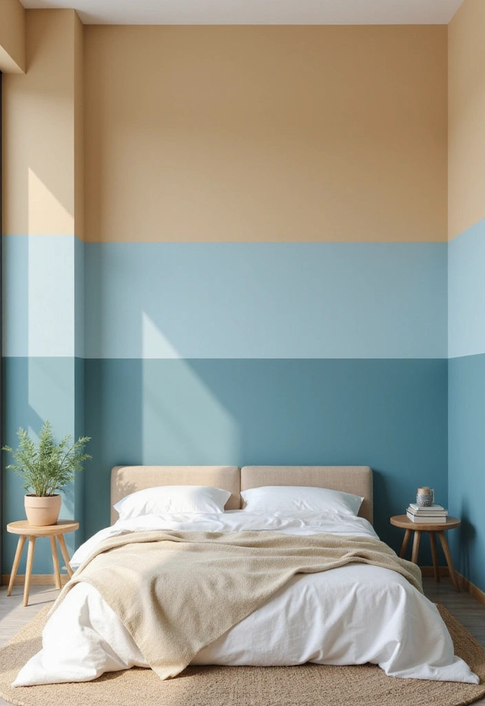 29 Modern Coastal Bedroom Ideas That Bring Beach Vibes Home - 6. Coastal Color Block Walls