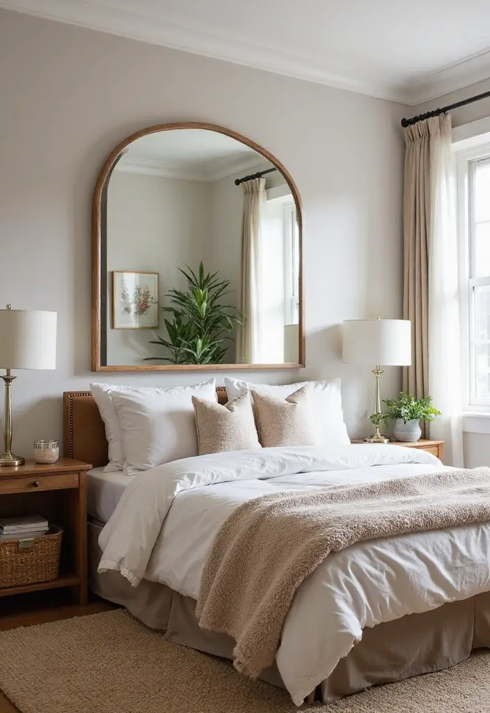 30 Bedroom Headboard Wall Ideas That Make a Bold Statement - 17. Statement Mirrors