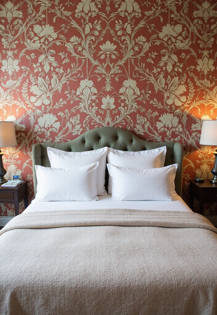 30 Bedroom Headboard Wall Ideas That Make a Bold Statement - 2. Bold Wallpaper Backdrops