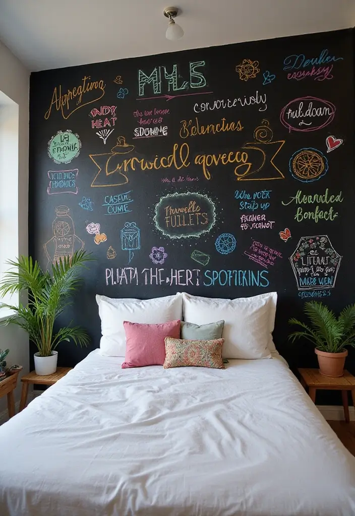 30 Bedroom Headboard Wall Ideas That Make a Bold Statement - 25. Customizable Chalkboard Walls