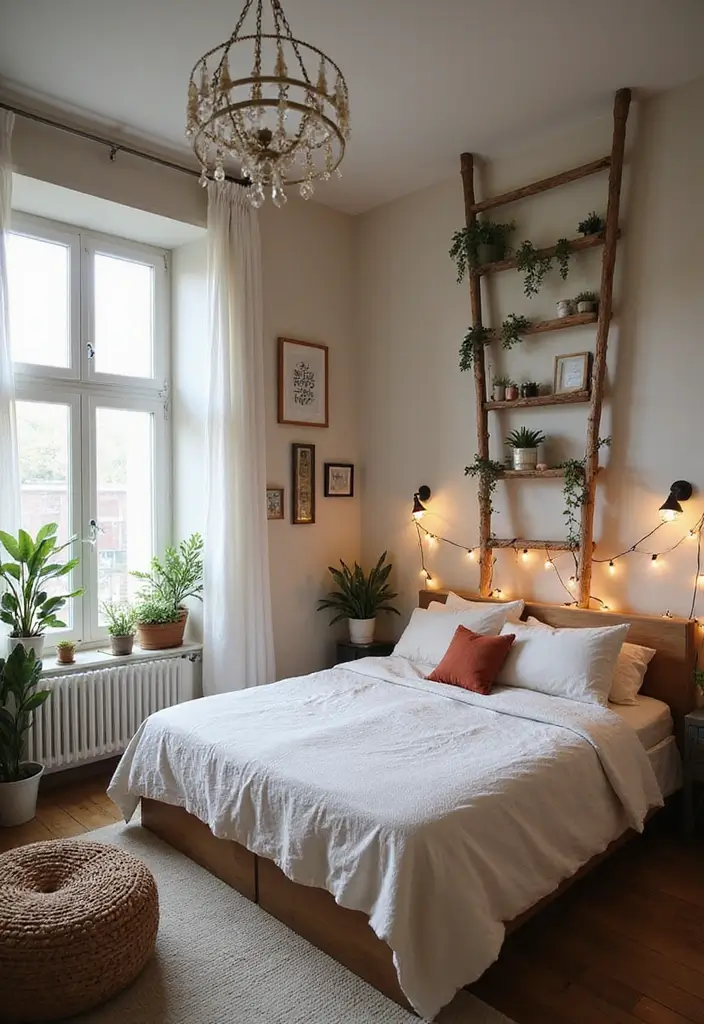 30 Bedroom Headboard Wall Ideas That Make a Bold Statement - 29. Ladder Headboard