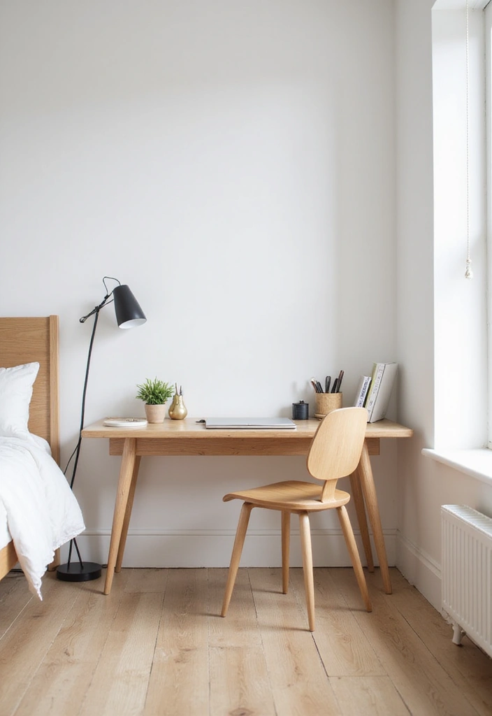 30 Beige Aesthetic Bedroom Ideas That Feel Calm & Minimalist - 11. Minimalist Desk Space for Productivity