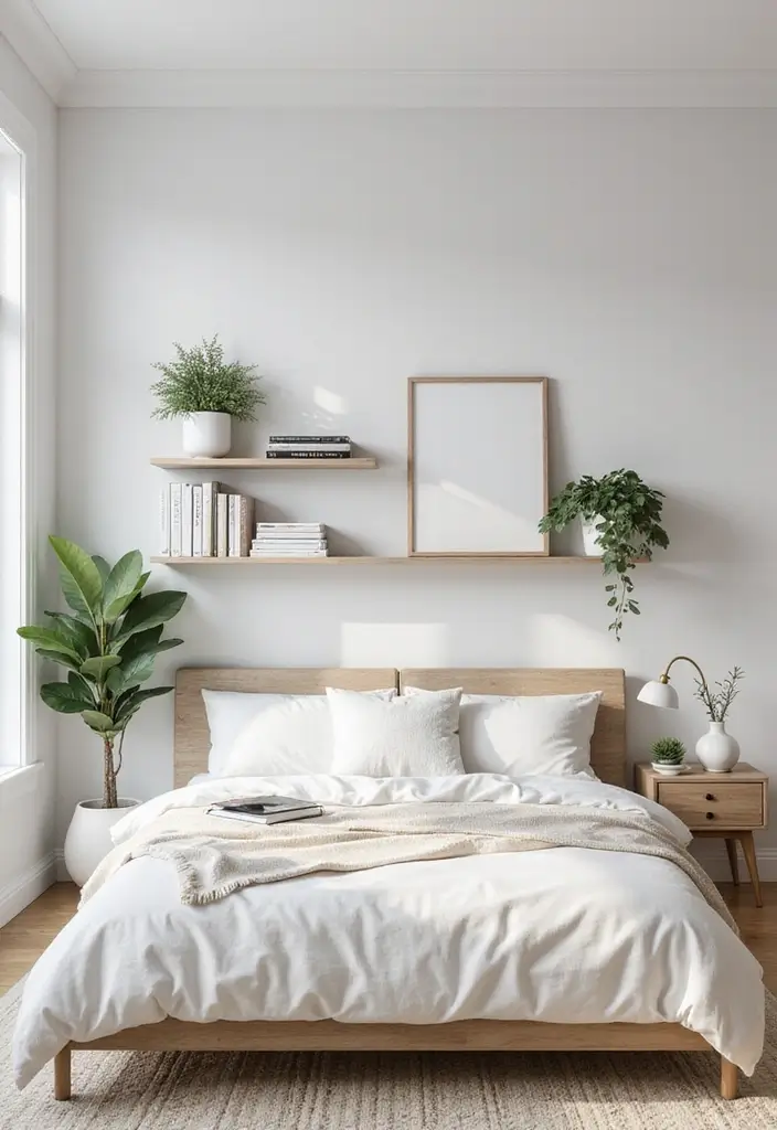 30 Beige Aesthetic Bedroom Ideas That Feel Calm & Minimalist - 22. Simple Wall Shelves