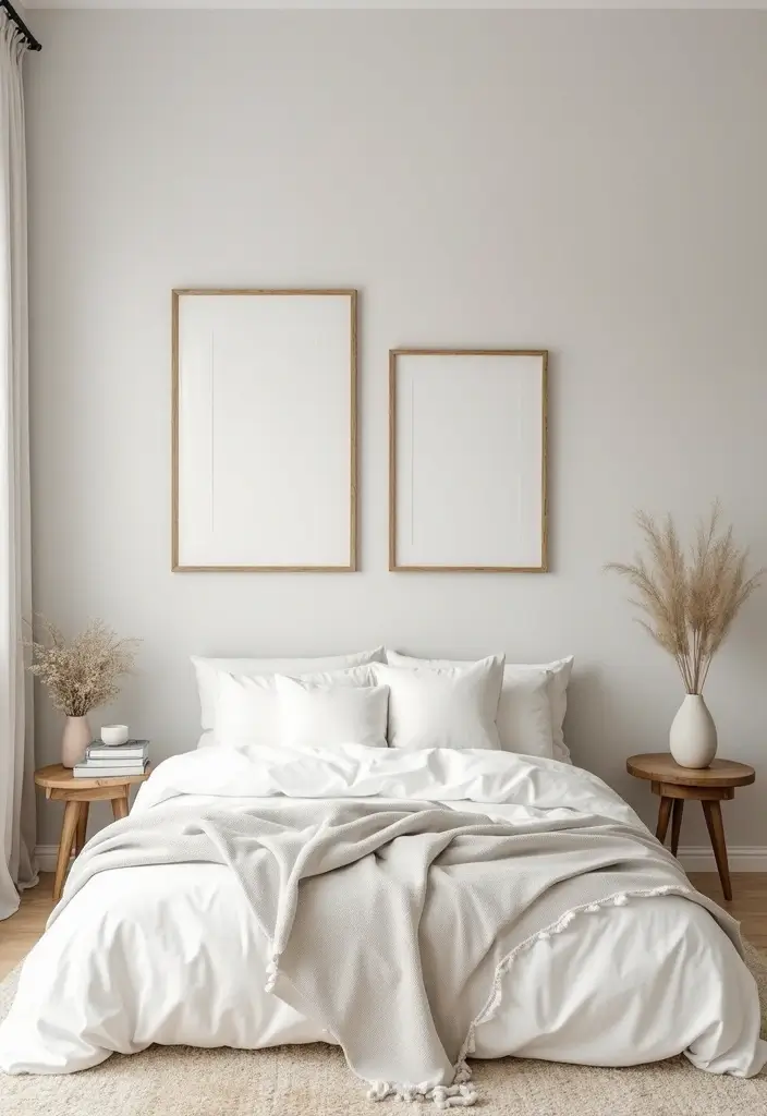 30 Beige Aesthetic Bedroom Ideas That Feel Calm & Minimalist - 24. Neutral Artwork for Elegance