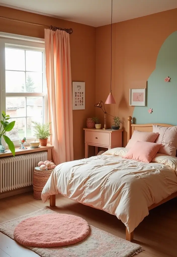 30 Brown Wall Bedroom Ideas That Bring Earthy Elegance - 18. Playful Pastel Accents