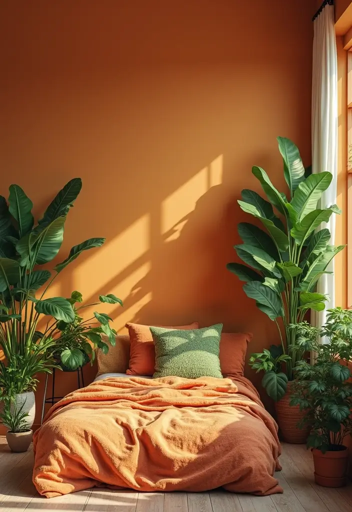 30 Brown Wall Bedroom Ideas That Bring Earthy Elegance - 22. Vibrant Greenery